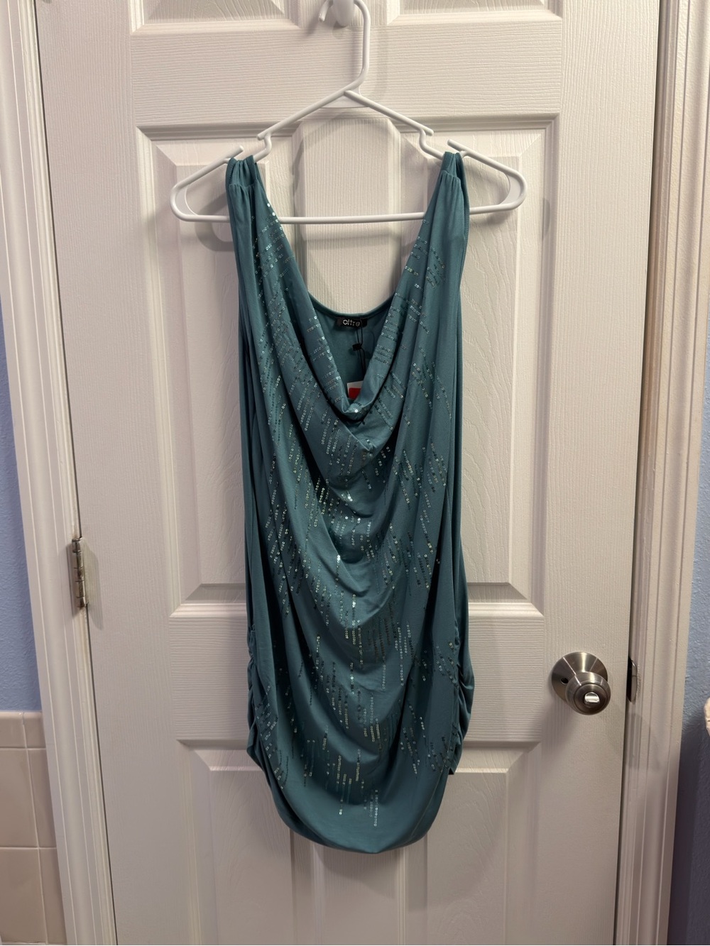 Vintage Embellished Teal Draped Tank Top - Women's